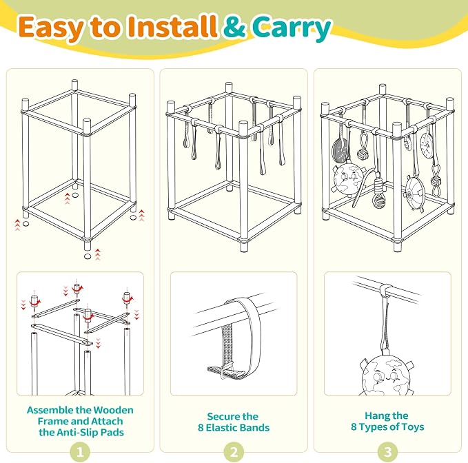 Wooden Puppy Play Gym for Small Dogs with 8 Hanging Toys | Wood Puppy Jungle Gym Indoor & Dog Enrichment Toys for Puppies 0-6 Months