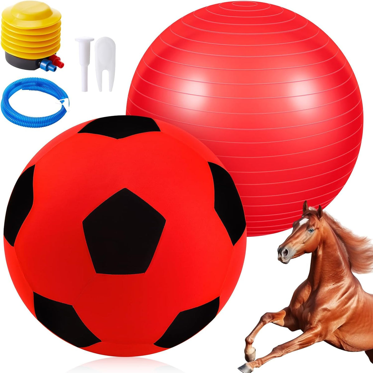 40inch Giant Herding Ball with Ball Cover Anti Burst Please Watch VCR for How to Inflation Horse Toys for Horses Stall Entertainment Play, Pump Included(Red Color,Stylish)