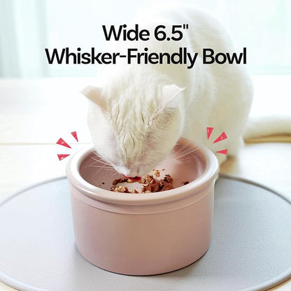 Hello Bowl Elevated Ceramic Cat Bowl with Stand, Raised Whisker-Friendly Feeding Bowl for Cats & Small Dogs, Patented Design, Made in Korea (Pink, Square Only/Dry)
