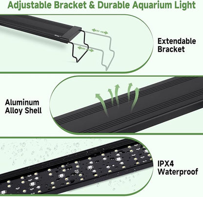 hygger LED Aquarium Light with Timer, 30W Full Spectrum Fish Tank Plant Growth Lamp, 24 H Remote Control, Adjustable Brightness & 10 Colors, Extendable Bracket, Power-Off Memory, Fits 30-36 Inch Tank