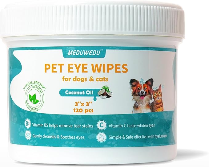 Eyes Wipes for Dogs & Cats 120 Counts, Grooming Kit Care for Dogs and Cats, Prevent Tear Stains, Eye Debris, Discharge, Mucus Secretions,Coconut Scent