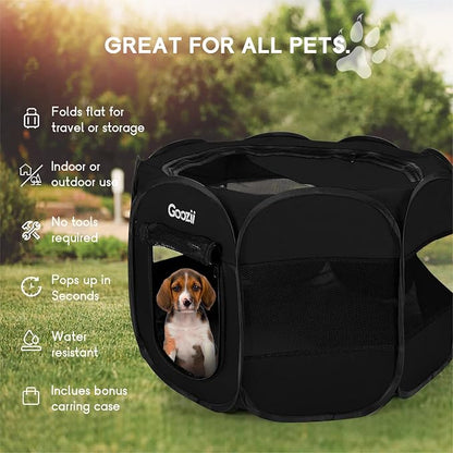 GOOZII Puppy Playpen Indoor for Small Dogs, Portalble Pet Dog Play Pens Kennel Crate with Top Cover Floor Door Enclosed for Large Cats Animal as Dog Lovers (Black, Medium Size)