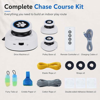 Automatic Cat Toy for Indoor Cats with Remote Control, Interactive Cat Chase Toy with Moving Feather Lure, DIY Floor Route Kit with Mouse Sound, Rechargeable Self-Play Toy