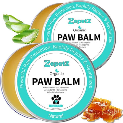 Lick-Safe Organic Paw & Nose Balm for Dogs, Cats – All-Natural, Hypoallergenic – Heals, Protects & Restores Dry, Cracked Paws, Snouts & Elbows – Aloe, Avocado Oil, Beeswax 1.75 oz - (2 Pack)