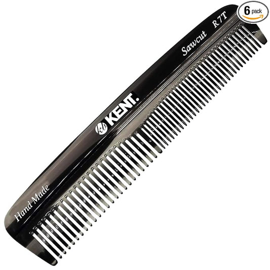Kent R7T Graphite Double Tooth Hair Pocket Comb, Small Fine/Wide Tooth Comb For Grooming Styling Hair, Beard and Mustache, for Men, Women and Kids. Saw Cut and Hand Polished. Handmade in England
