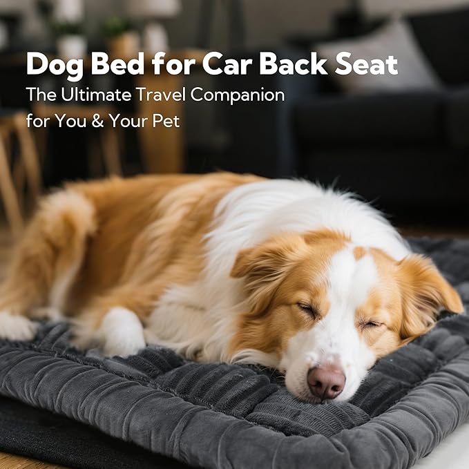 Soulbond Backseat Pet Bed Mat,Dog Bed for Car,Fuzzy Dog Seat Cover for Car Back Seat, Non-Slip Travel Pet Mat, Fit for Backseat Extenders and Seat Covers(Gray)