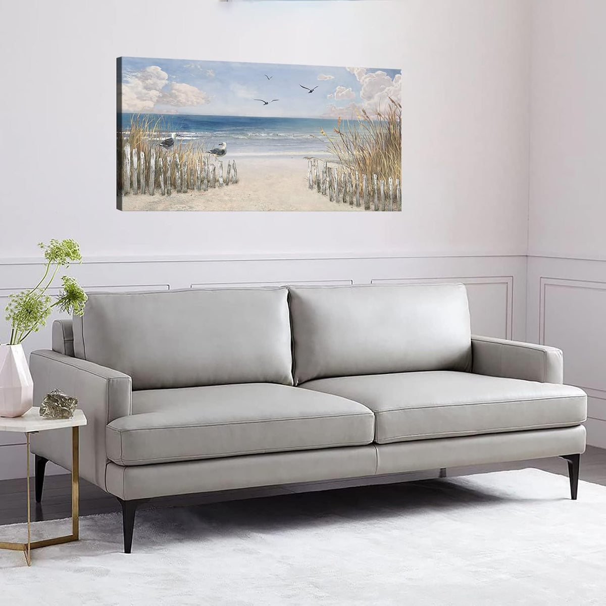 XXMWallArt FC3775 Sandy Beach Wall Art Canvas Print Wall Art Seascape Blue Print Home Decor Abstract Coastal Picture Modern Ocean Artwork for Living Room Bedroom Bathroom Office Decor