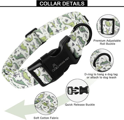 ARING PET Dinosaur Dog Collar-Cute Dog Collar for Small Dogs, Adjustable Comfortable Cotton Boy Dog Collars for Small Medium Large Dogs, Large