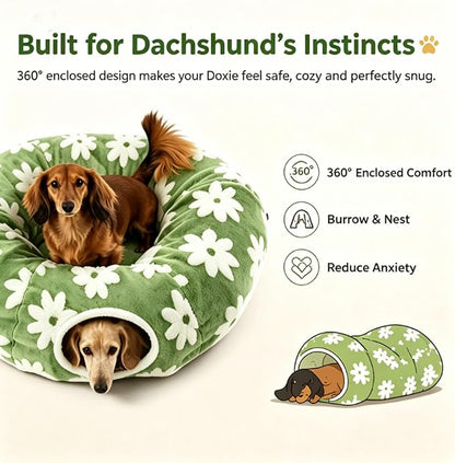 2026 New Tunnel Bed for Dachshund Dog,Dachshund Tunnel Bed - Flower Design Plush Foldable Dog Bed,Cat TunnelBed for Indoor Cats Tunnel Donut with Cushion and Play Ball,2 in 1,Detachable (B)