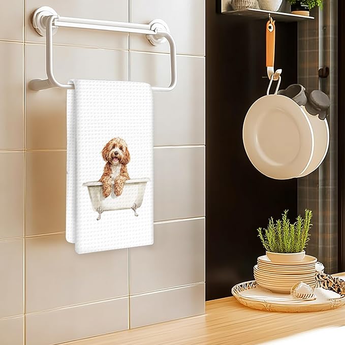 Cavapoo Gifts Funny Dog Hand Towels, Cute Pet Decor for Bathroom, Dog Owner Lover Gifts for Women Men, Funny Animal Cavapoo Taking Bath Hand Towels for Bathroom Washroom, 16x24In
