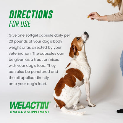 Nutramax Welactin 3 - Canine 120 - Softgel Caps, Welactin Omega-3 Skin and Coat Support
