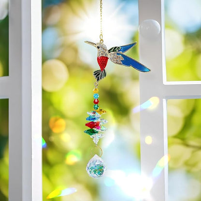 H&D HYALINE & DORA Sparkling Rhinestones Hummingbird Sun Catcher with Crystal Hanging Ornament Rainbow Prisms for Windows Home Garden Party Decor