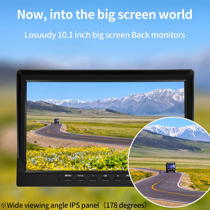 Wired Backup Camera System with 10.1?™â€?IPS Monitor for Truck RV Trailer Bus, Rear View Camera, with Side Front View Camera, 4 Split Screen, Super Waterproof, Night Vision, Easy Installation AHD1080P
