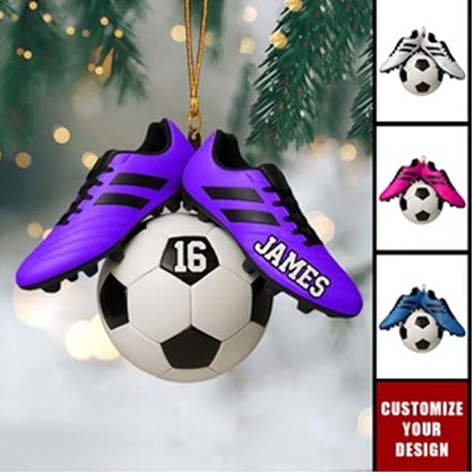 NAZENTI Personalized Soccer Ornament, Custom Soccer Christmas Ornament with Name & Number, Unique Sports Keepsake Gift for Boys, Girls, Kids & Teens, Holiday Tree Decoration, Christmas Tree 2D Flat