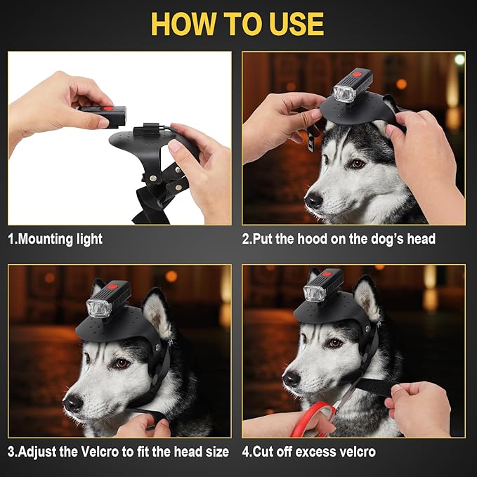 Dog Head Lights for Small and Medium Sized Dogs, 3 Light Modes Dog Collar Light, USB Rechargeable Waterproof Pet Walking Accessories, for Dog Lights for Night Walking Camping