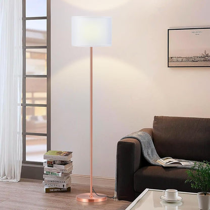 Ambimall 60'' Modern Floor Lamp with Shade, Tall Lamps for Living Room, Bedroom, Office, Dining Room, White Shade with Rose Gold Pole(Without Bulb)