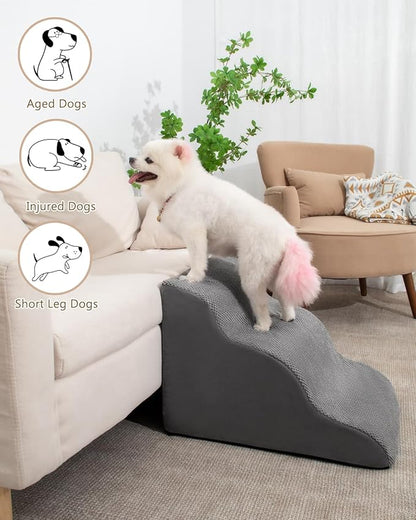 Dog Stairs for Small Dogs,3 Step Dog Ramp for Couch and Bed,Pet Stairs with Non-Slip Bottom for Old Cats,Indoor Pet Steps,Comfort,Durable,15.4" H,Grey