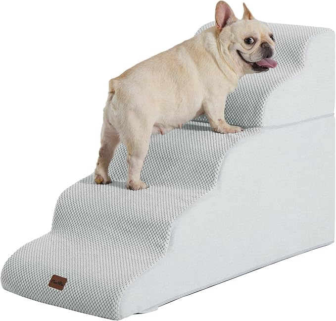 Made4Pets Dog Stairs Ramp for High Bed 22.8" H, 5-Step Pet Stairs for Bed Couch Sofa Climbing, 35D Foam Pet Steps for Small Dogs and Cats, Non-Slip Bottom Dog Steps, Light Grey