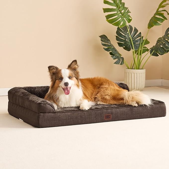 EHEYCIGA XL Dog Bed Memory Foam for Crate, Extra Large Dog Bed Orthopedic with Washable Removable Cover, Waterproof Pet Sofa Couch XLarge Size Dogs, 41x27x6.5, Brown | Washable Removable Cover, Waterproof Flat Pet Sofa Couch with Nonskid Bottom, 41x27x6.5