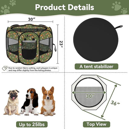 Siedihit Dog Playpen, Medium Dogs Tent Crates Cage Indoor/Outdoor | Portable Pop Up Dog Kennel Playpen with Carrying Case for Dogs/Cats/Rabbits(Cottagecore, Medium)