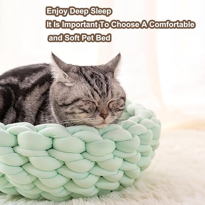 Woven Dog Bed Basket, Knitted Cotton Cat Bed Round Washable Woven Cat Pet Bed Chunky Dog Basket, Orthopedic, Chunky Knit Dog Nest,Dog Bed,Dog Cave,Dog Bedding(Beige,21")