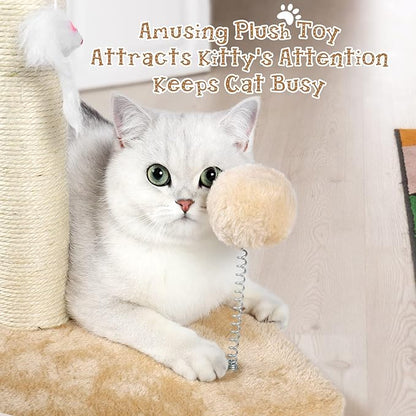 ANWA 32" Tall Cat Scratching Posts for Indoor Cats, 3-in-1 Vertical Cat Scratching Post with Plush Toys, Premium Sisal Post for Cats at All Ages with Reinforced Stable Base, Beige