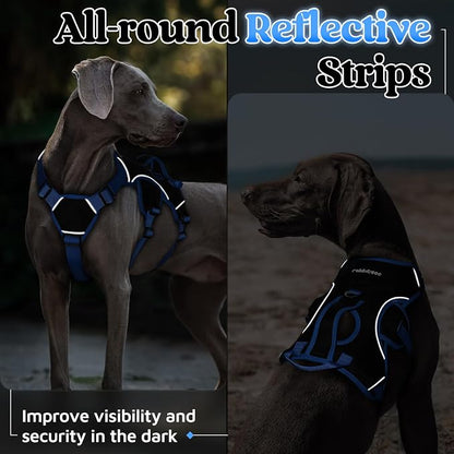 rabbitgoo Escape Proof Dog Harness for Large, No Pull with Lift Handle | No Escape, Full Soft Padded, Reflective Adjustable Vest, Leash Clip for Walking Hiking Training, Blue & Black, Large