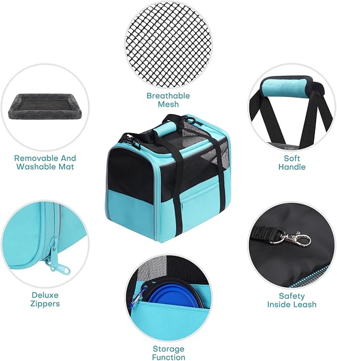 JUNGYOUN Premium Cat Carrier - Pet Carrier for Cat & Small Dogs up to 15lbs - Airline Approved Travel Dog Carrier with Anti-Escape Zippers, Collapsible Travel Bowl & Padded Strap
