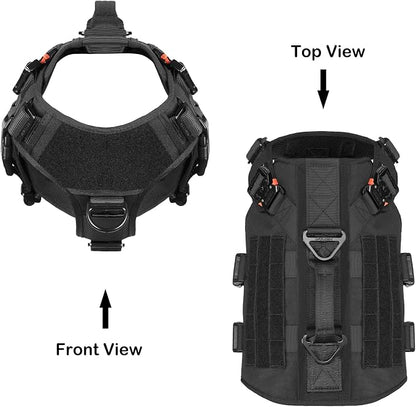 ICEFANG No Pull Tactical Dog Harness for X-Large Dogs,Adjustable Dog Vest | Control Handle,MOLLE Panel,Front Hook,3 Leash Clips,Soft Padded,for walking training,Black,X-Large