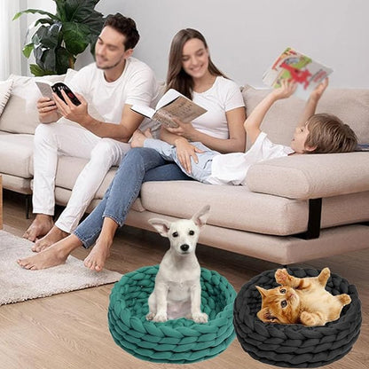 Woven Dog Bed Basket, Knitted Cotton Cat Bed Round Washable Woven Cat Pet Bed Chunky Dog Basket, Orthopedic, Chunky Knit Dog Nest,Dog Bed,Dog Cave,Dog Bedding(Purple,17")