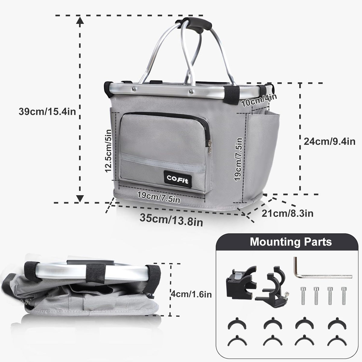COFIT Detachable Bike Basket, Multi-Purpose Bicycle Handlebar Basket for Pet, Shopping, Commuter, Camping and Outdoor
