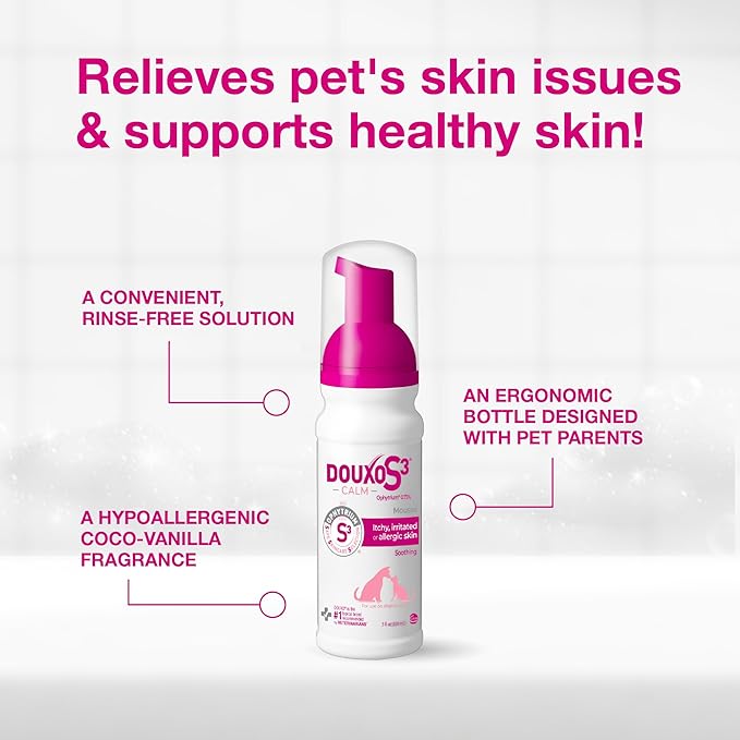 Douxo S3 Calm Mousse, Contains 0.75% Ophytrium, Soothing, For Itchy, Irritated or Allergic Skin, For Dogs and Cats, 5.1 fl. oz. (150mL)