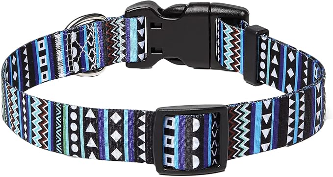 Dog Collar with Bohemia Floral Tribal Geometric Patterns - Soft Ethnic Style Collar Adjustable for Small Medium Large Dogs（Bohemian Blue,M）