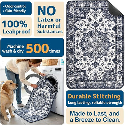 Washable Pee Pads for Dogs, 2 Pack Reusable Puppy Training Pads 60"x48" Super Absorbent Waterproof Dog Training Pads, Non-Slip Potty Pads, Whelping Pads Litter Mat Navy Blue