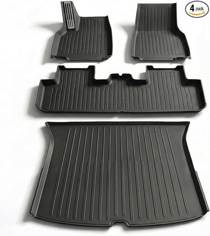 4 Pcs Floor Mats for Tesla Model Y Juniper Accessories 2025 2026 (Standard/Premium/Performance) 5-Seater, All Weather Custom Fit TPE Trunk Mats Cargo Liner Anti-Slip