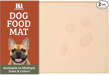 Leash Boss Dog Food Mat - 2-Pack, Waterproof Cat & Dog Bowl Mat for Food and Water, Silicone Pet Feeding Mats for Floors, Non-Slip Placemat with High Edges, Puppy Essentials (Small: 18"x11", Beige)