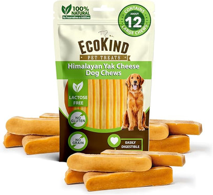 EcoKind Premium Gold Yak Cheese Himalayan Dog Chews, Dog Treats Large Breed, All Natural, High Protein Dog Chew, Cheese, Large - 12+ Chews (3 lbs)