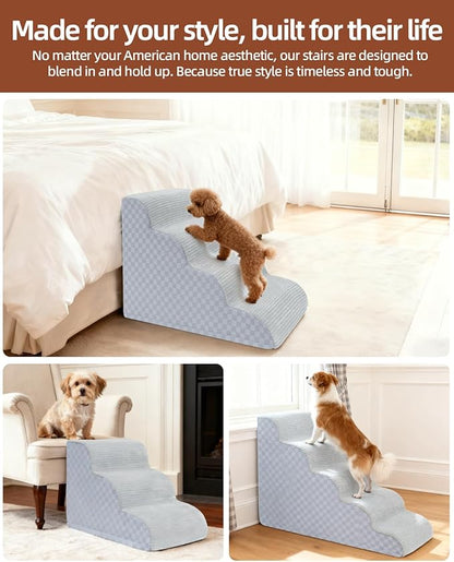 Dog Stairs Curved Ramp for Small Dogs 19.5" H, 4-Step Pet Stairs for Couch Bed with High Density Foam, Dog Slope Stairs with Durable Non-Slip Bottom Grey