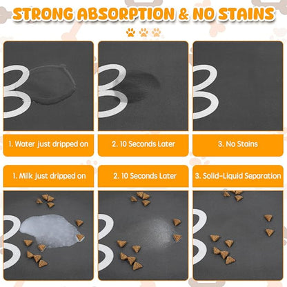 Dog Food Mat, 39.4"x31.5" Largest Absorbent Dog Mat for Food and Water, Non Skid Cat Bowl Mat, No Stains Quick Dry for Pet Water Dispenser Pet Supplies for Messy Drinkers