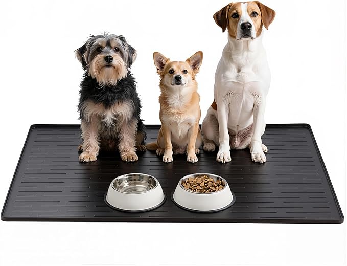 Large Dog Mats for Food and Water, 32"x24" Waterproof Pet Food Mats for Floor Nonslip Silicone Bowl Mats with Raised Edges