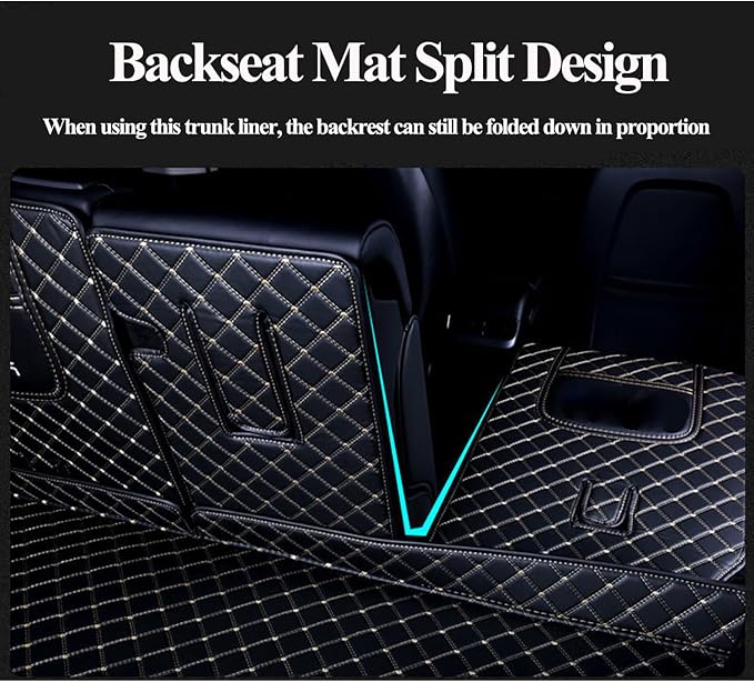 for BMW X7 X7 2+2+2 Seater Trunk Mat Cargo Cover Dog Liner Boot Liner Full Coverage Leather 3D Laser Measured (Trunk Mat+3rd Row Backrest Mat+Both Sides Panel) (Black with Black Stitching