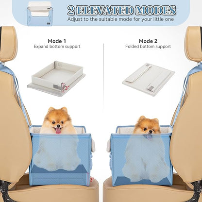 PETSFIT Dog Car Seat Medium Sized Dog, Stable Small Dog Car Seat for Car with Clip-On Leash, Fleece Liner Suitable for Small Pets Up to 25lbs (Blue)