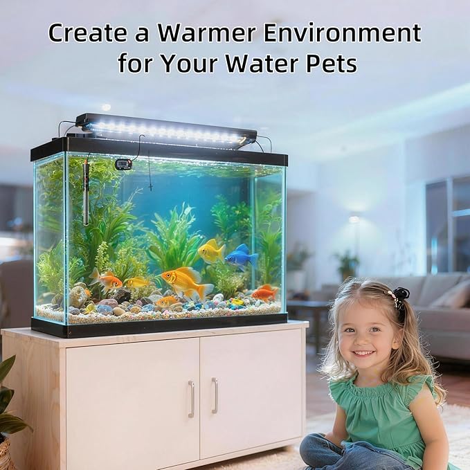 HiTauing Aquarium Heater 25W/50W/100W/200W/300W, Adjustable Knob Fish Tank Heater with Digital Thermometer, Submersible Betta/Turtle Tank Heater for Freshwater and Saltwater Tanks