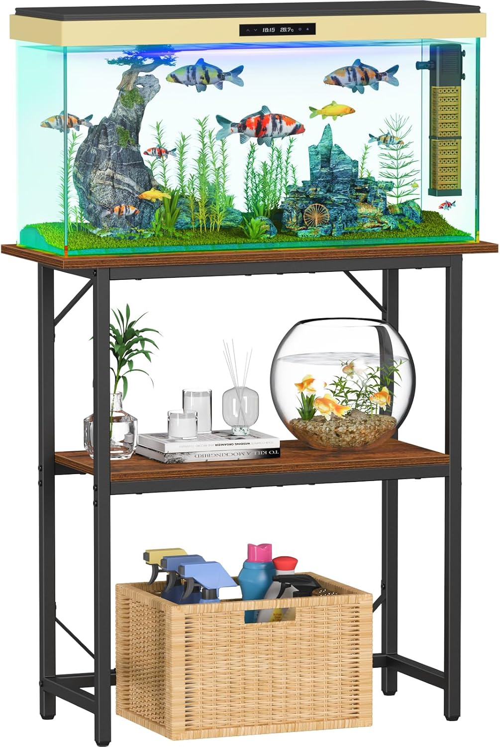 Snughome 10-30 Gallon Fish Tank Stand, Aquarium Stand 2-Tier Storage Shelves, Heavy Duty Terrarium Stand for Home Office Fish Tank Shelf, 30" L x 11.8" W x 30.7" H, Rustic Brown