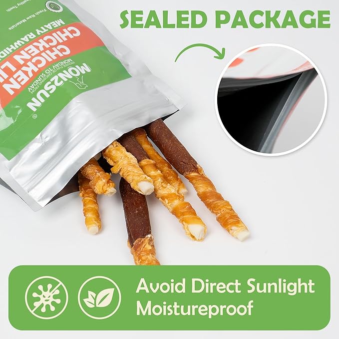 MON2SUN Dog Treats 5 Inch Double Flavor Chicken & Chicken Liver Wrapped Rawhide Sticks, Teeth Cleaning for Small Dogs, 10.6 oz (15 Count)