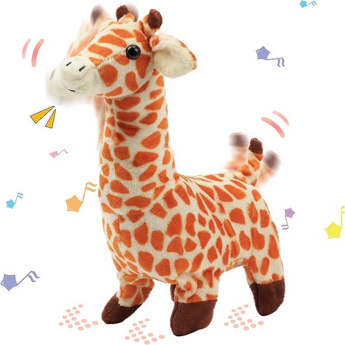 Hopearl Walking Giraffe Interactive Electronic Pet Plush Jirafa Toy with Sounds and Movements Animated Shaking Tail Gifts for Toddlers Birthday, Brown, 9''