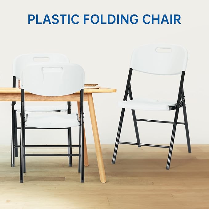 4 Pack Thicker 800 LBS White Folding Chairs, Commercial Grade Folding Chair, Foldable Chairs for Events