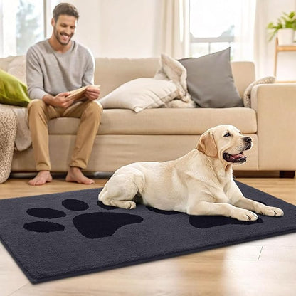 Buganda Dog Door Mat for Muddy Paws, Absorbent Dirt Trapper Washable Indoor Doormats, Non Slip Low-Profile Mud Mat for Dogs, Front Entrance Doormat for Inside Floor (70x47 Inches, Black)