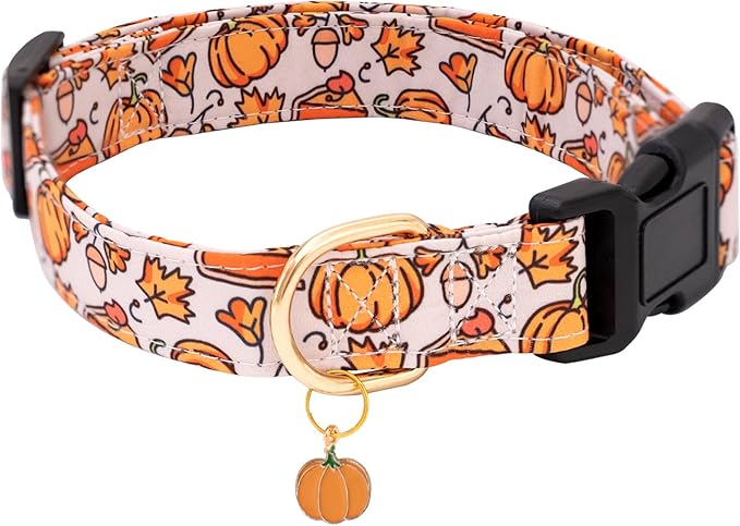Faygarsle Orange Dog Collar with Pumpkin Leaf Patterns Cute Puppy Collar for Fall Autumn Seasons Dog Collar for Small Medium Large Dogs Stylish Dog Necklace for Male Female Boy Girl Dogs XS