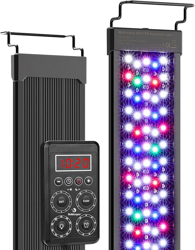 fishkeeper Smart LED Aquarium Light with One-Button Real-Time Sync, 24/7 Mode Full Spectrum Fish Tank Lights, 9 Colors DIY, 9 Timer, 10 Brightness IP68 Waterproof Aquarium Plant Light for 18-24 inch